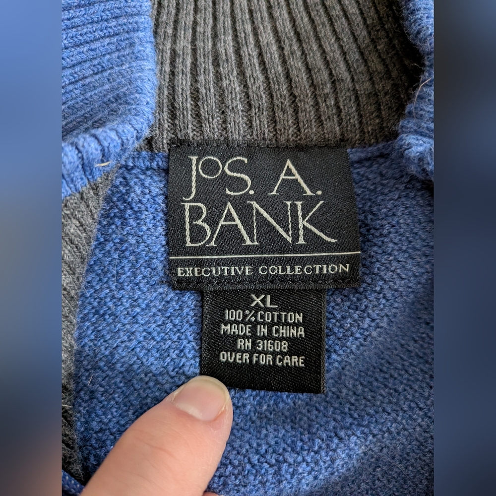 Jos. A. Bank Blue‎ Half Zip Pull Over Sweater Elbow Patches XL Like New - Picture 4 of 5